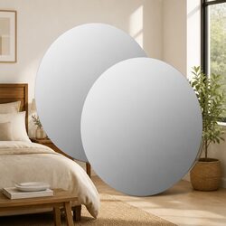 Round Wall Mirrors, 60 cm Diameter, Silver Glass - Set of 2