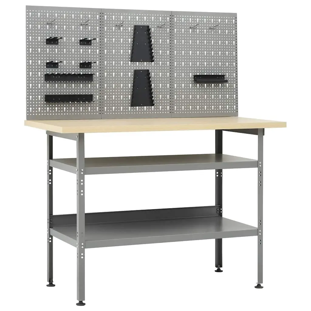 Workbench with 3 Wall Panels for Workshop Garage Grey 120 cm