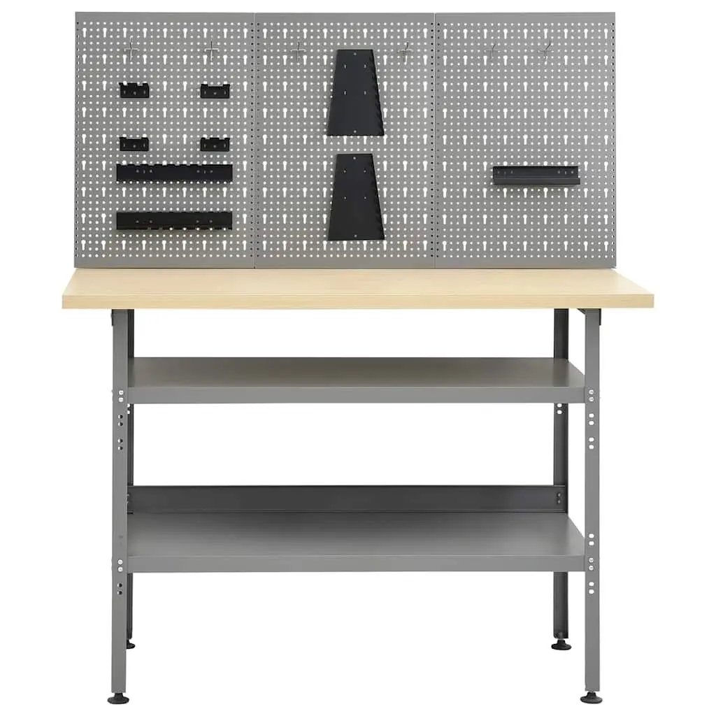 Workbench with 3 Wall Panels for Workshop Garage Grey 120 cm