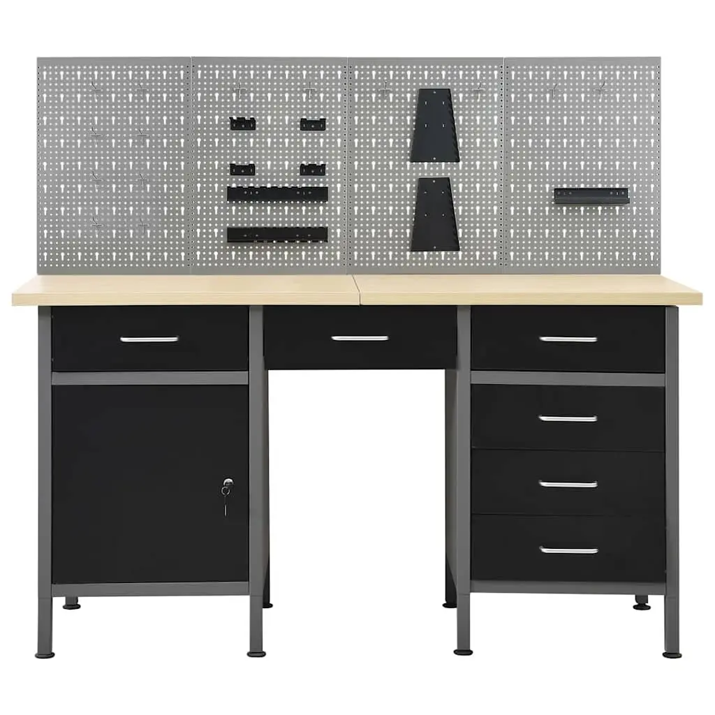 Workbench and Wall Panels Tool Storage for Workshop and Garage Heavy Duty Black