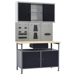 Black Workbench Set: 300 kg Capacity, Steel and Engineered Wood