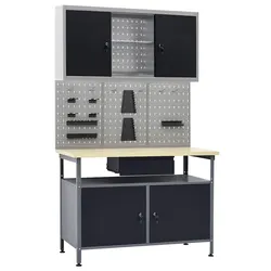 Black Workbench Set: 300 kg Capacity, Steel and Engineered Wood