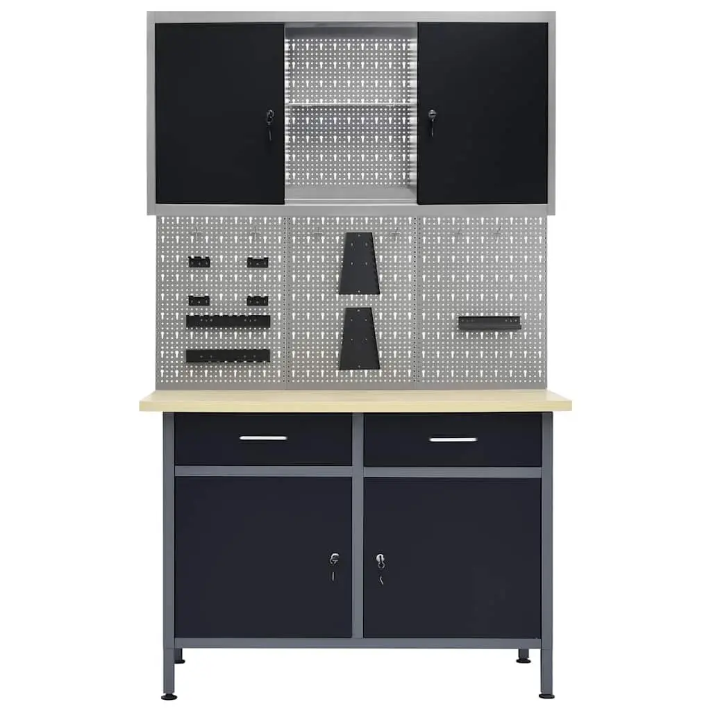 Workbench Storage System for Workshop and Garage 3 Wall Panels 1 Cabinet 500kg Capacity