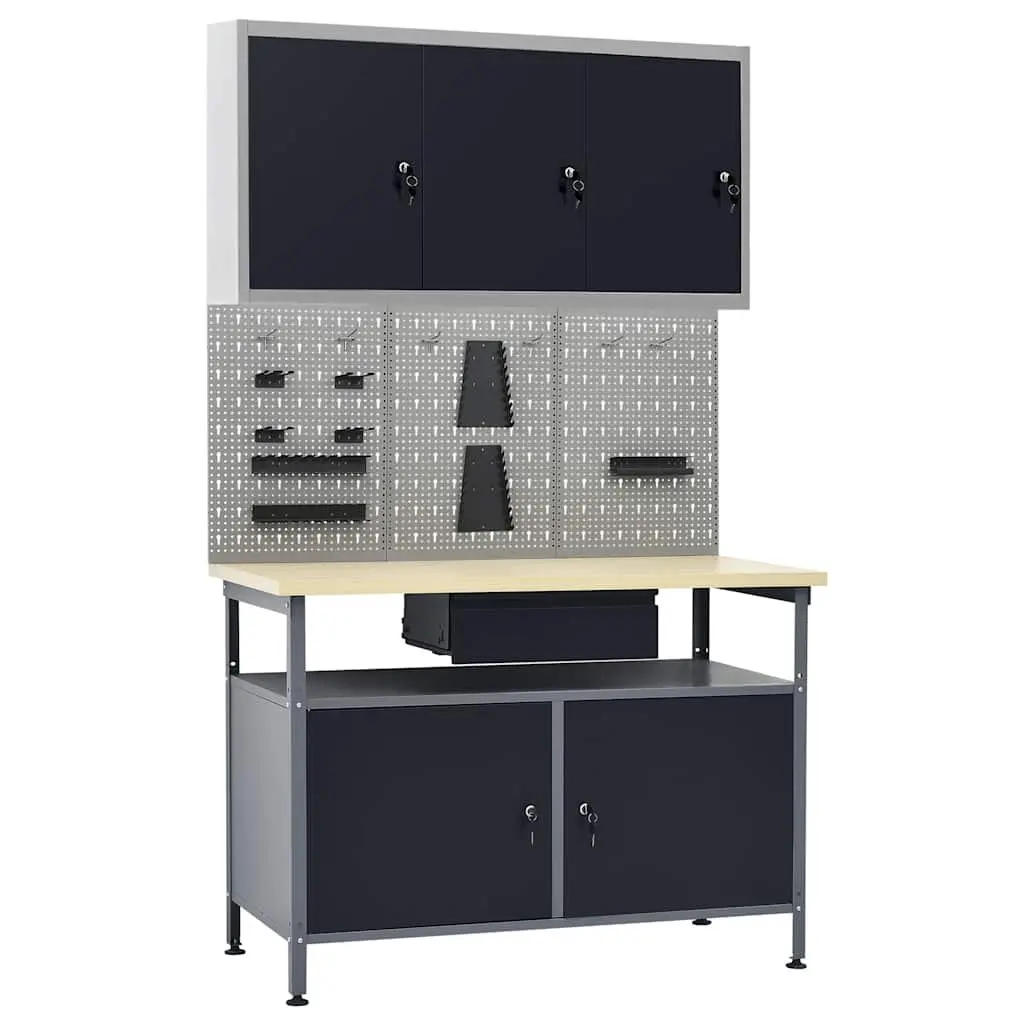 Black Steel Workbench Storage Setup