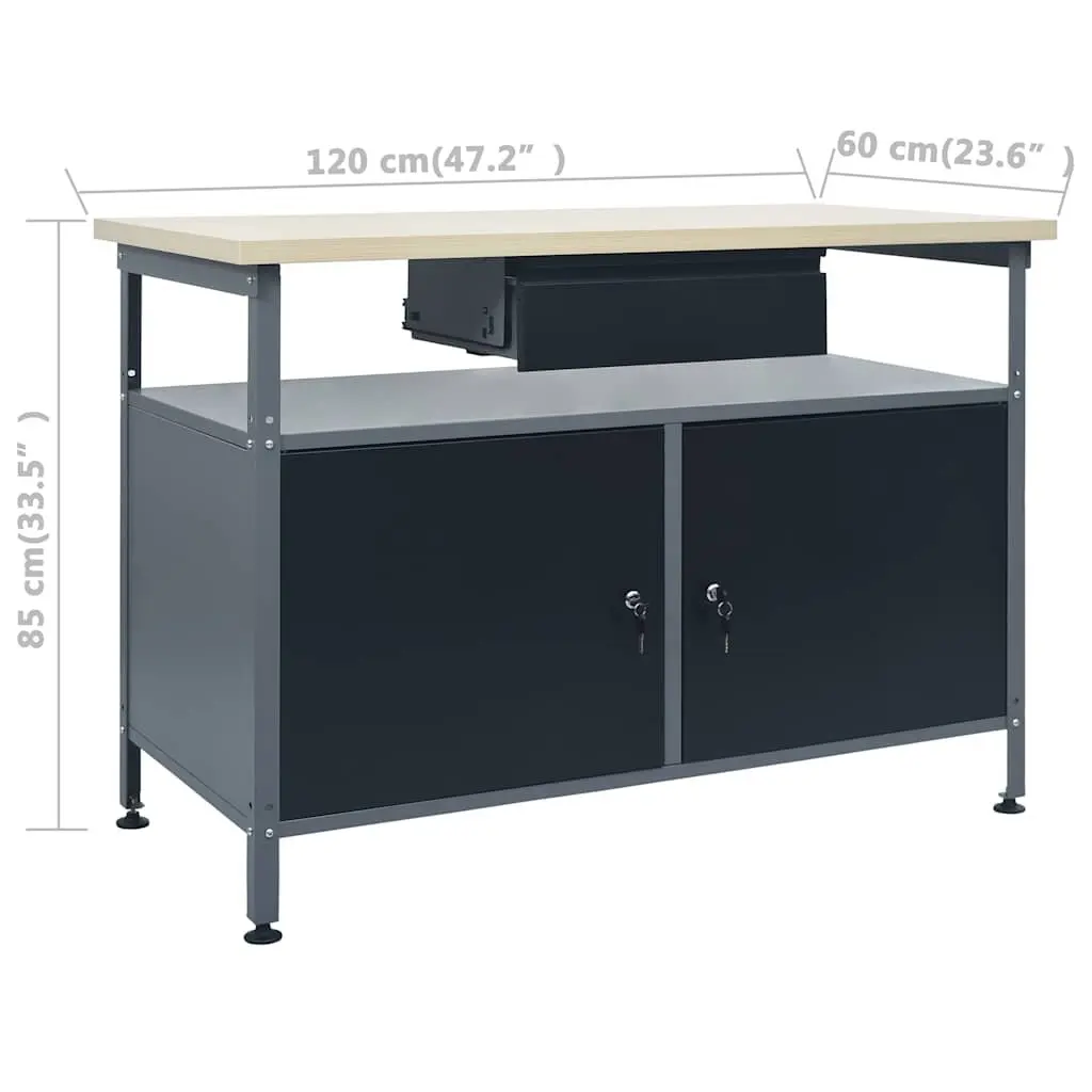 Black Steel Workbench with Wall Panels Cabinet Garage Workshop Storage Solution