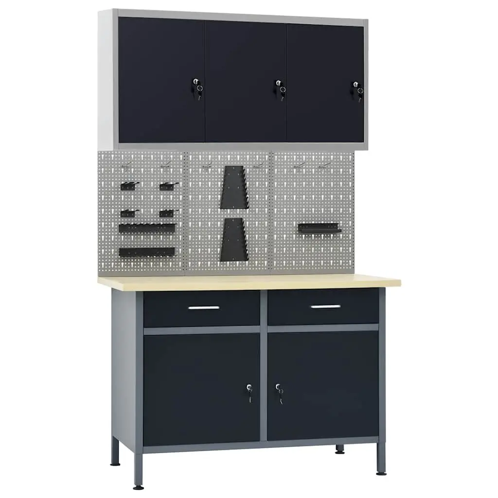 Black Workbench with Storage Panels