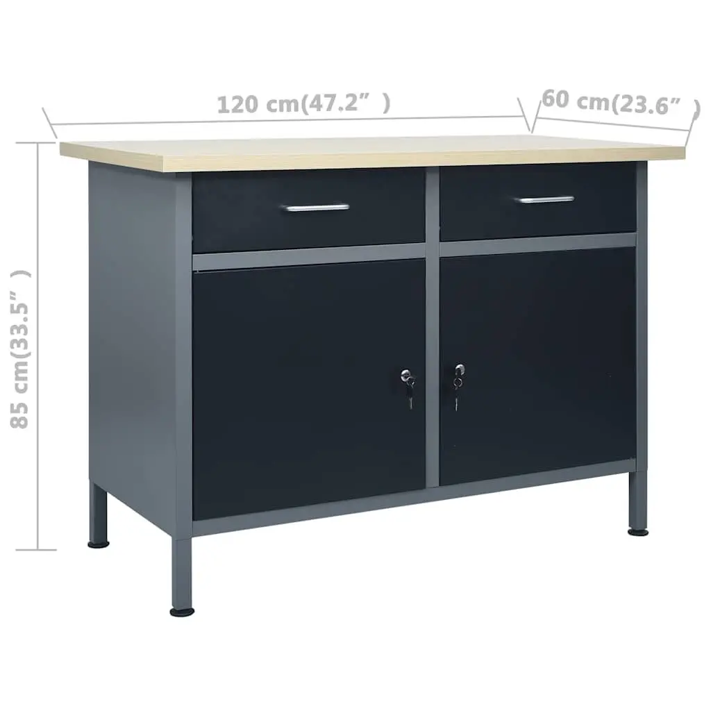 Black Workbench with Wall Panels Cabinet Storage 500kg Workshop Garage Tool