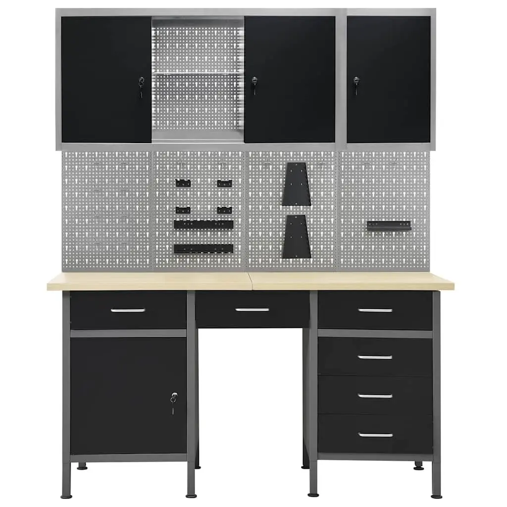 Workbench with Four Tool Panels and Two Lockable Cabinets