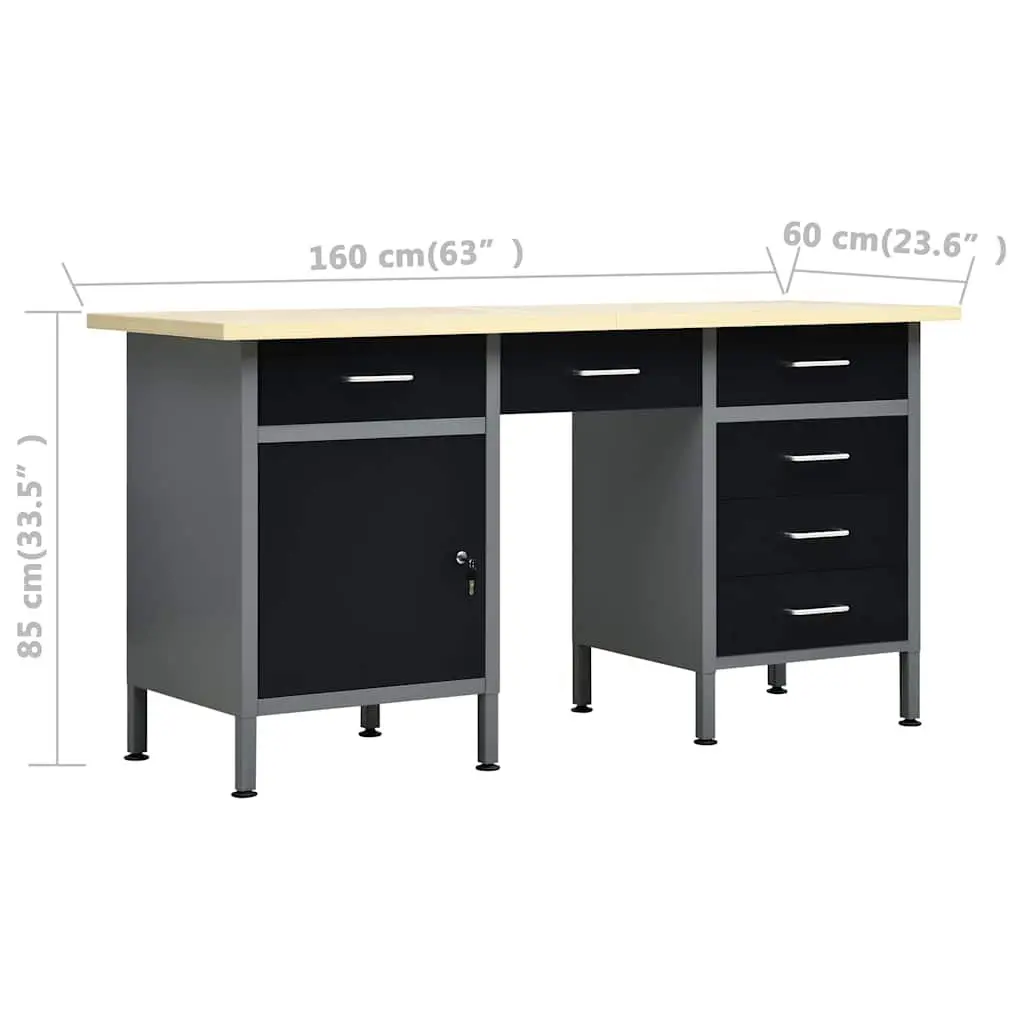 Workbench with Four Tool Panels and Two Lockable Cabinets