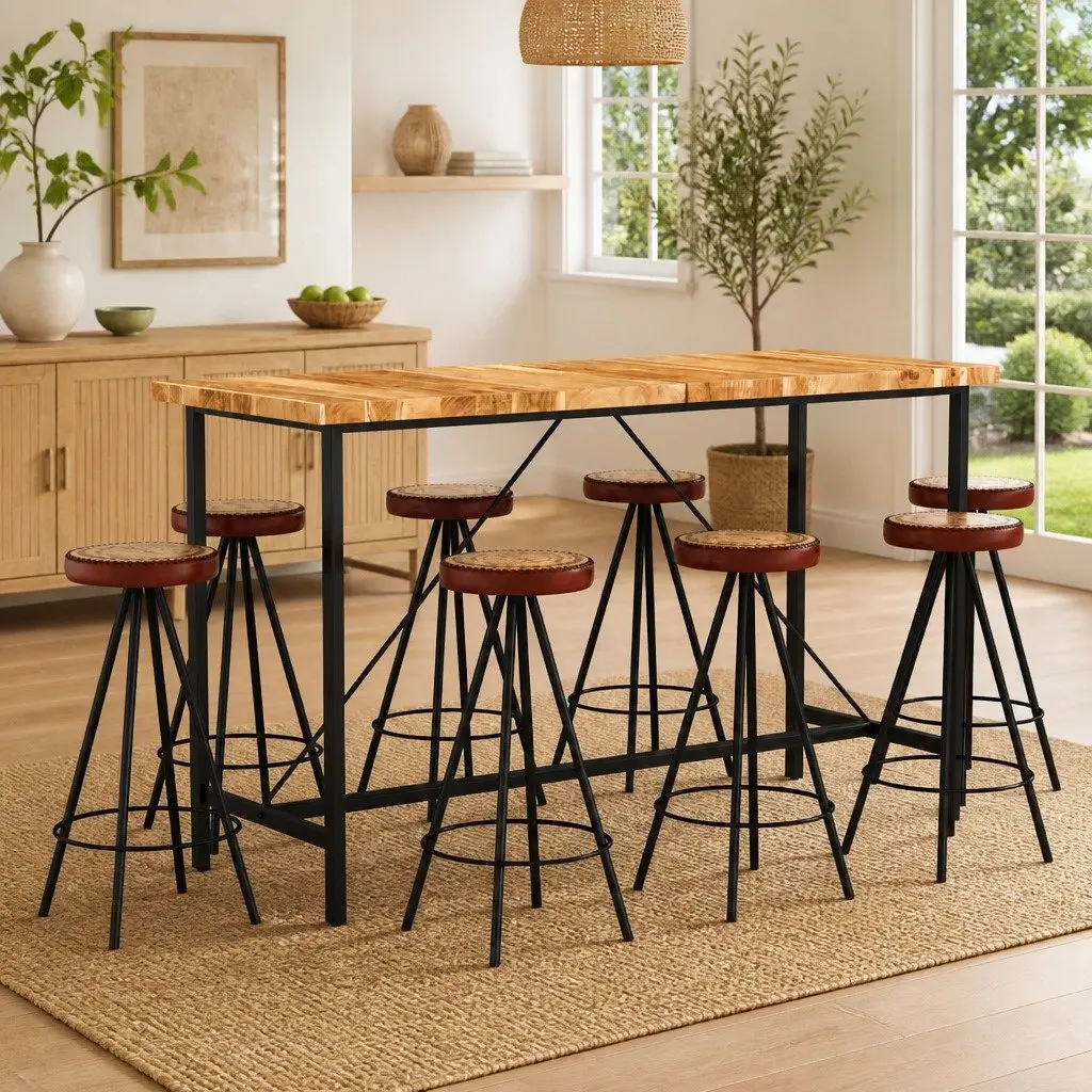 9 Piece Bar Set for Kitchen Dining Solid Wood Industrial Style
