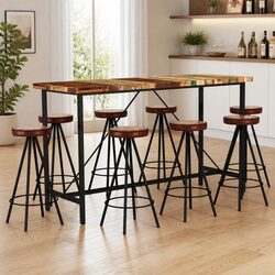 9-Piece Bar Set: Solid Reclaimed Wood Table and Stools