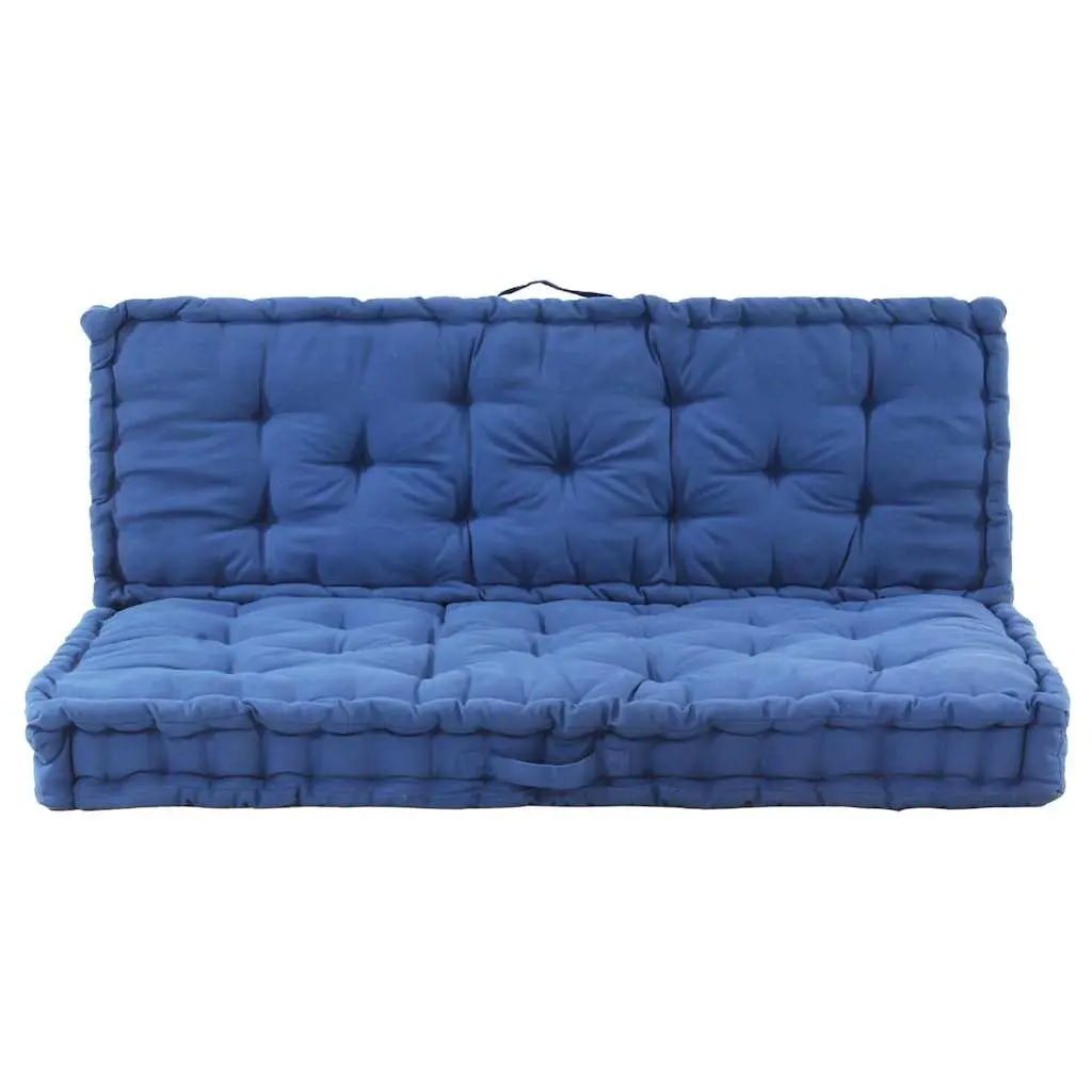 Pallet Floor Cushions Garden Sofa Bench Blue Cotton 2 Pieces