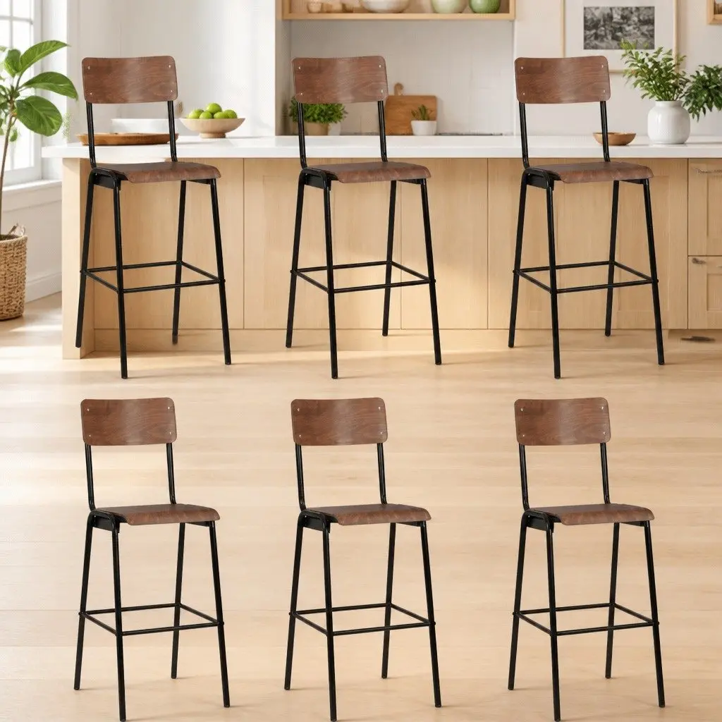 Bar Stools Kitchen Dining Room 6 Pieces Stackable Black