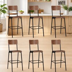 6 Stackable Bar Stools: Black Plywood and Steel Construction