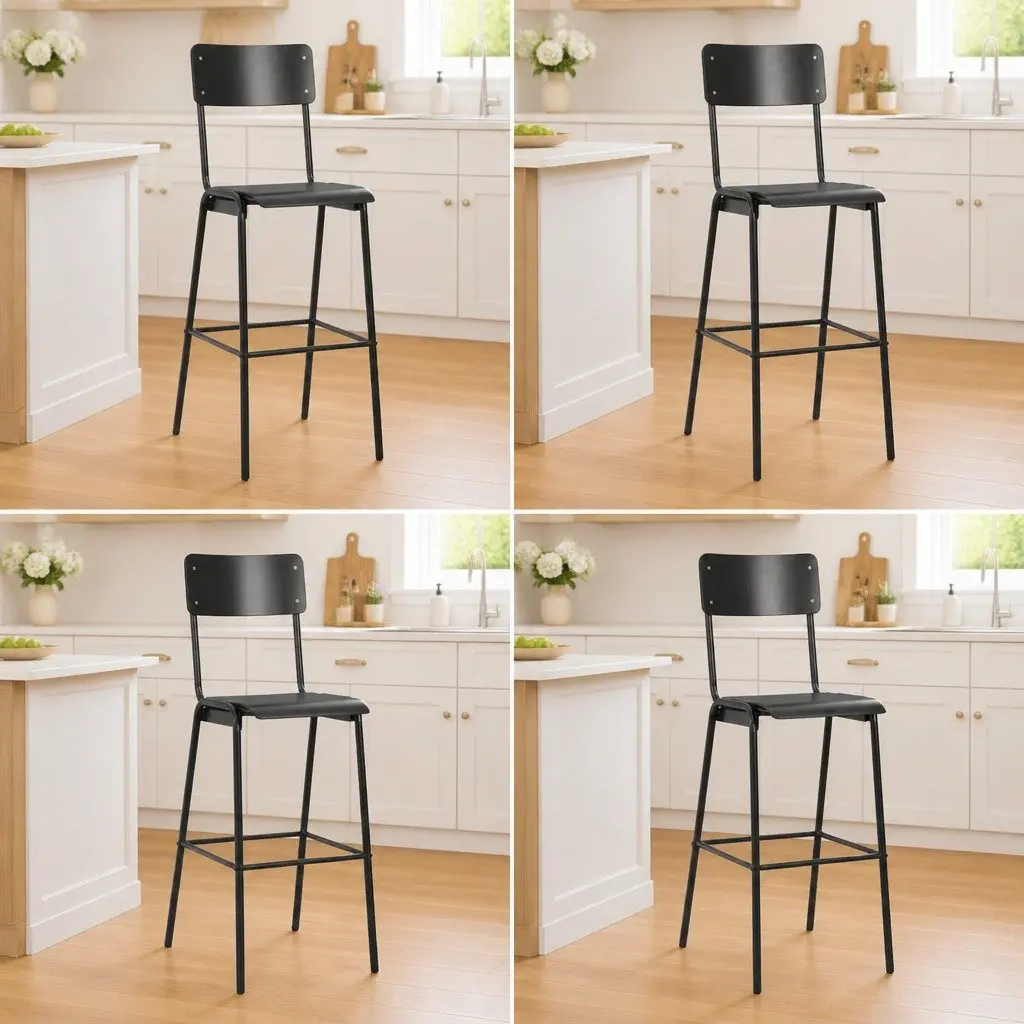 4-Pack Stackable Black Bar Stools with Steel Legs