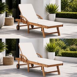 Sun Loungers Set: 2 Teak Wood Chairs with Cushions
