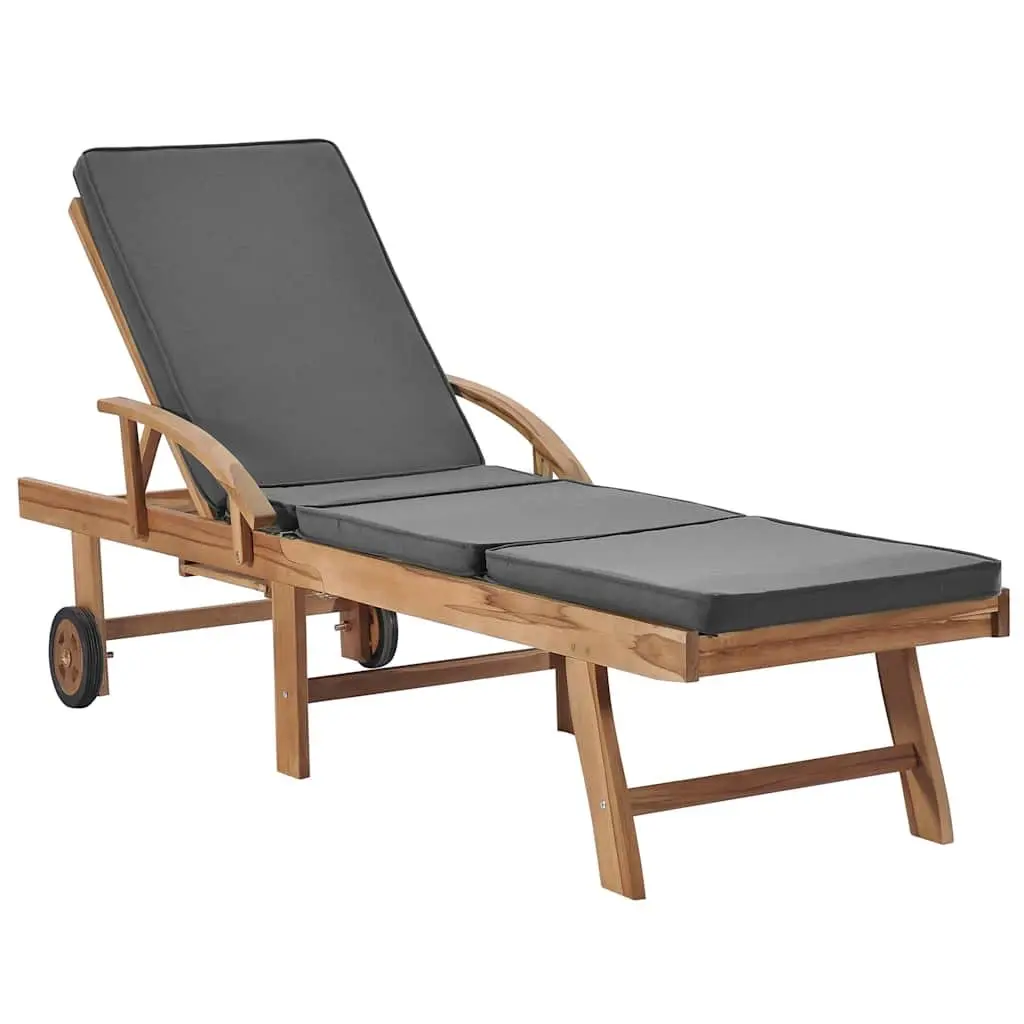 Teak Wood Sun Loungers Outdoor Furniture Adjustable Backrest Dark Grey 2 Piece