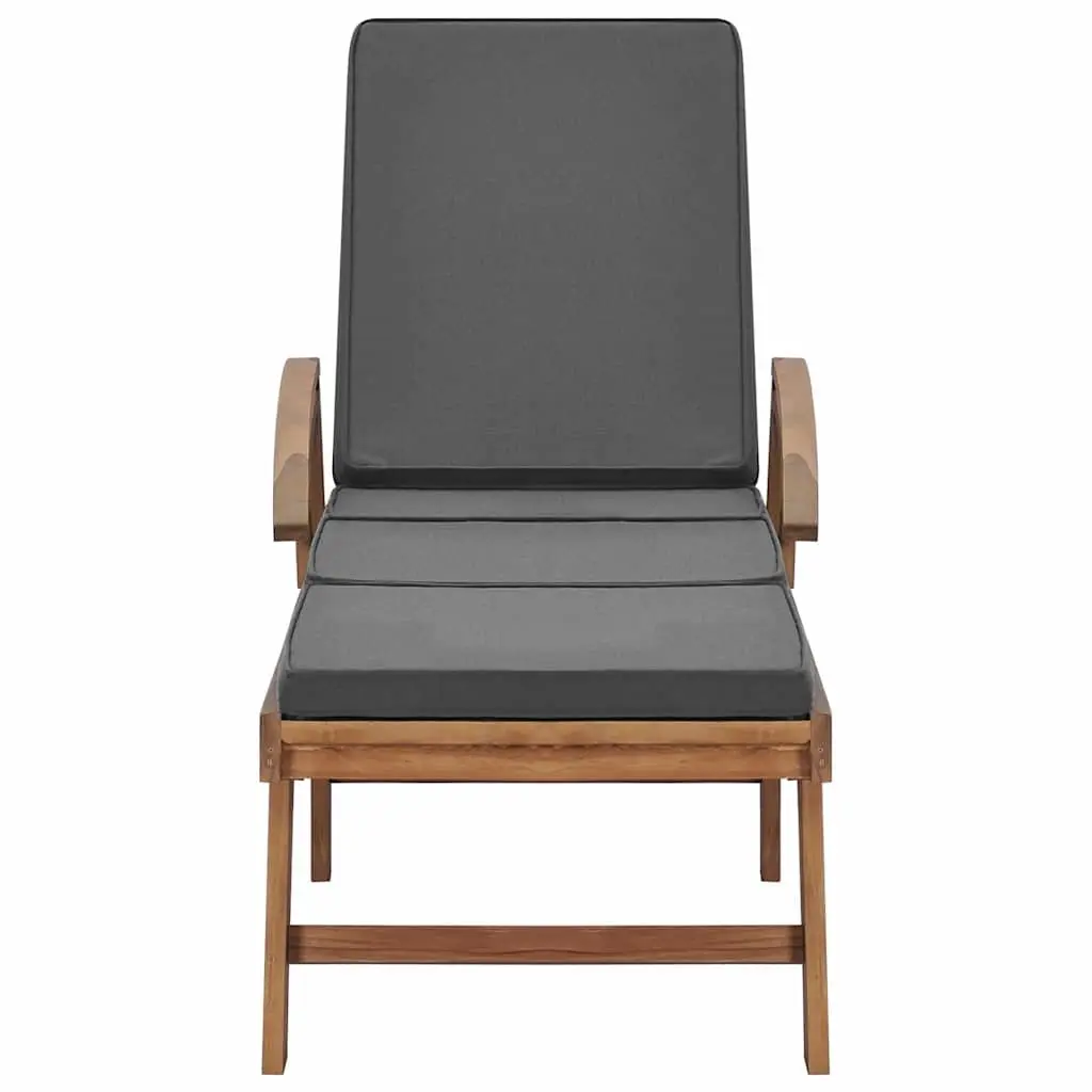 Teak Wood Sun Loungers Outdoor Furniture Adjustable Backrest Dark Grey 2 Piece