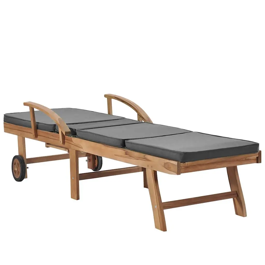 Teak Wood Sun Loungers Outdoor Furniture Adjustable Backrest Dark Grey 2 Piece