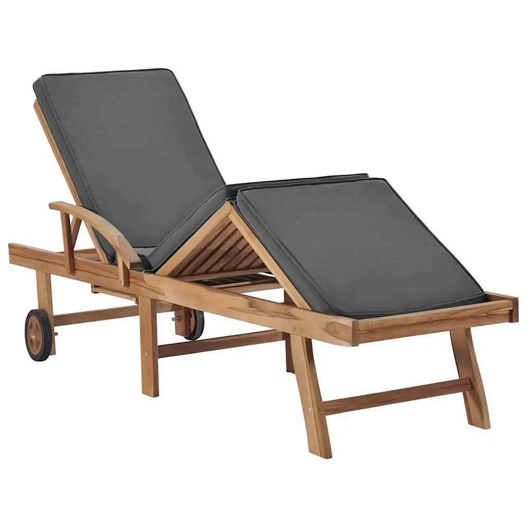 Teak Wood Sun Loungers Outdoor Furniture Adjustable Backrest Dark Grey 2 Piece