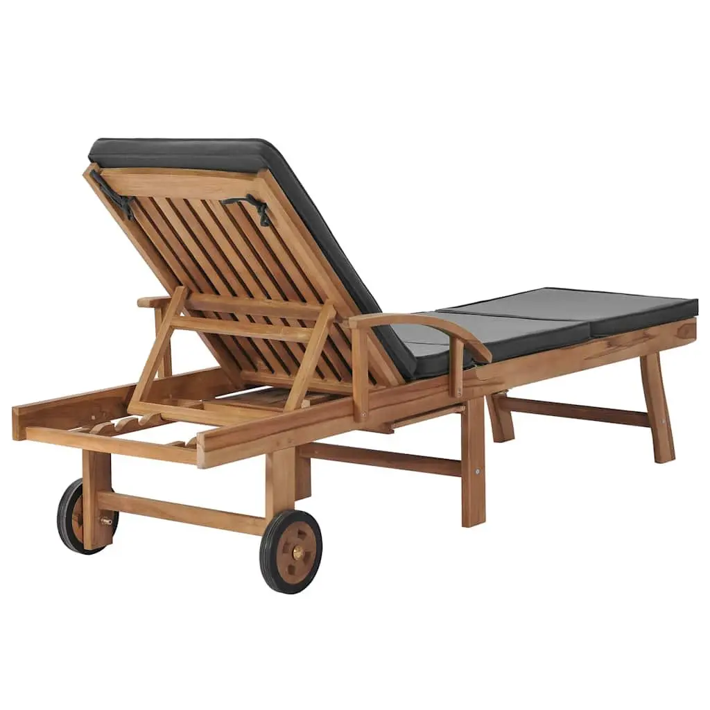 Teak Wood Sun Loungers Outdoor Furniture Adjustable Backrest Dark Grey 2 Piece