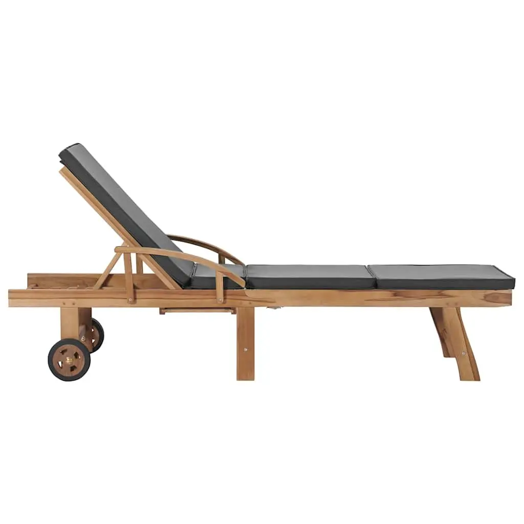 Teak Wood Sun Loungers Outdoor Furniture Adjustable Backrest Dark Grey 2 Piece