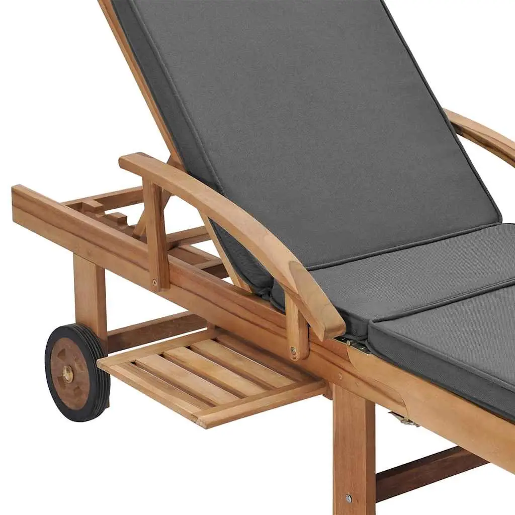 Teak Wood Sun Loungers Outdoor Furniture Adjustable Backrest Dark Grey 2 Piece