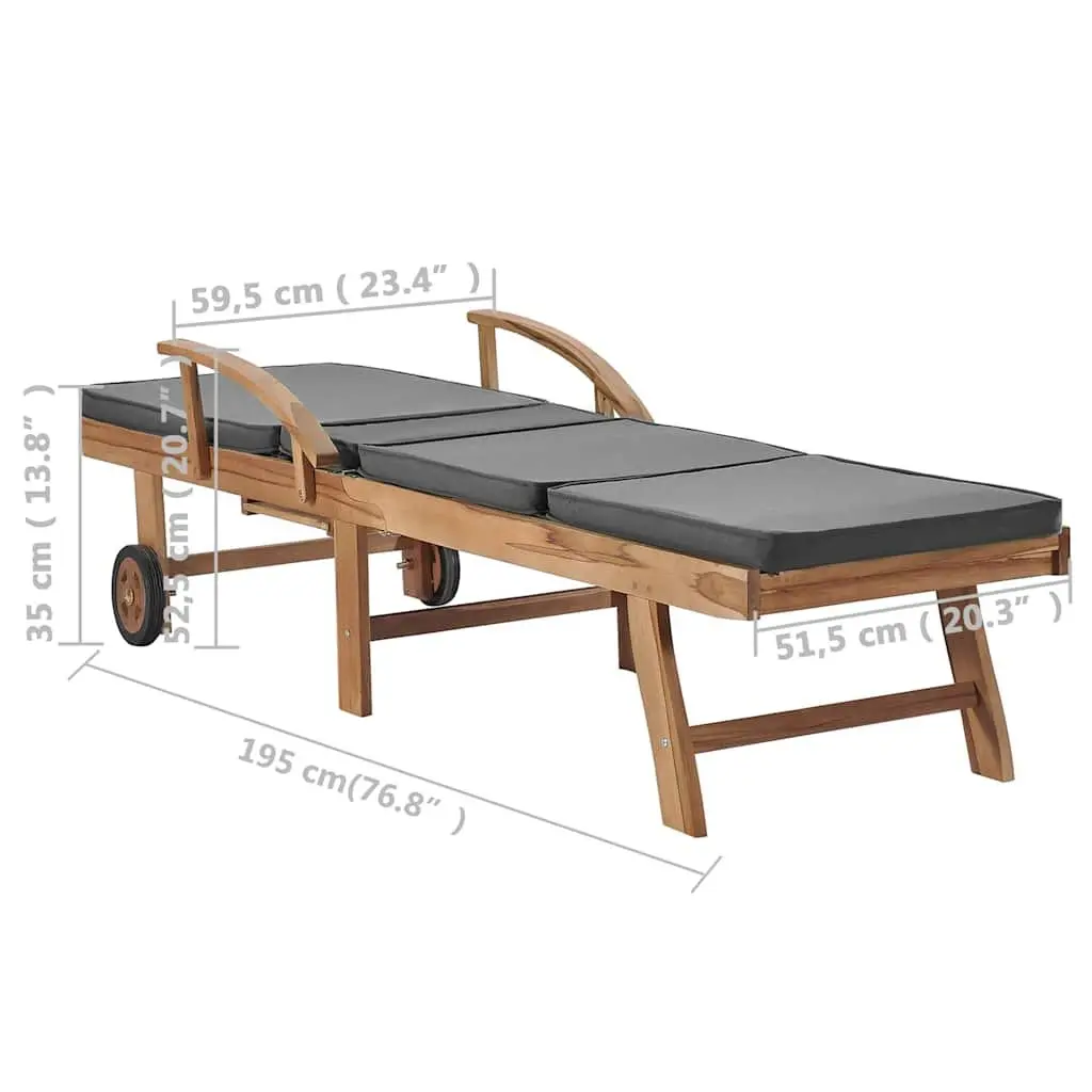 Teak Wood Sun Loungers Outdoor Furniture Adjustable Backrest Dark Grey 2 Piece