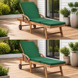 Teak Wood Sun Loungers Set - 2 pcs with Cushions