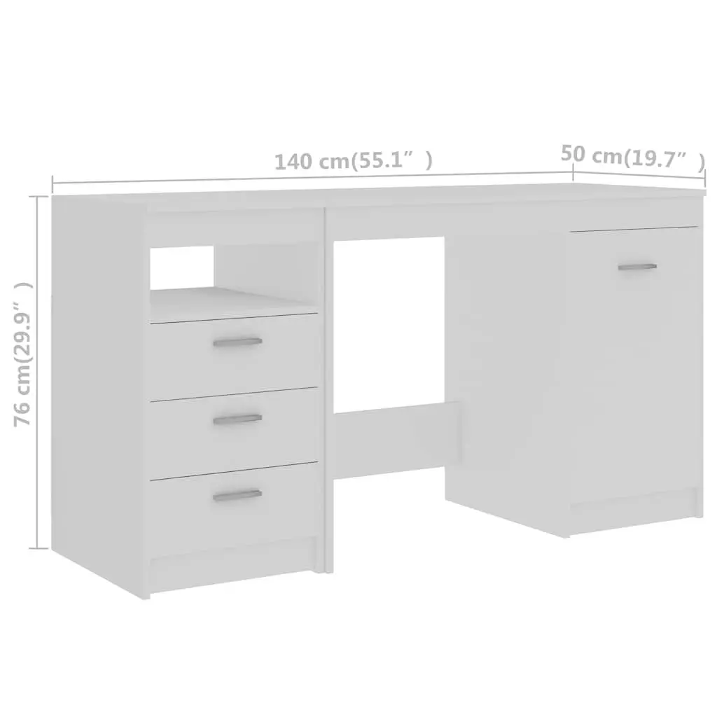 Office Desk for Home Office 140 x 50 x 76 cm White Engineered Wood with Storage Drawers and Door