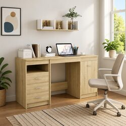 Engineered Wood Office Desk with Drawers Storage Brown 140x50x76cm Study