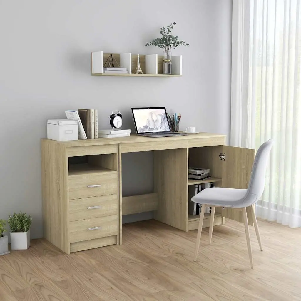 Engineered Wood Desk 140x50x76cm with Storage Drawers