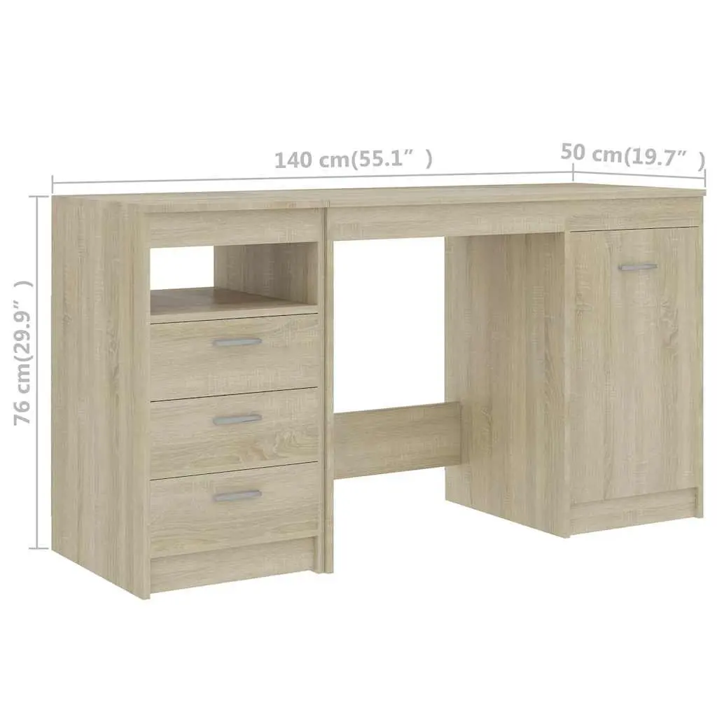 Engineered Wood Desk 140x50x76cm with Storage Drawers