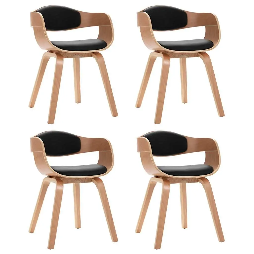 Dining Chairs Set 4 pcs Bent Wood Frame Faux Leather Padded Kitchen Seating
