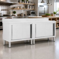 Stainless Steel Work Tables: 200x50cm, 2-Piece Set with Storage