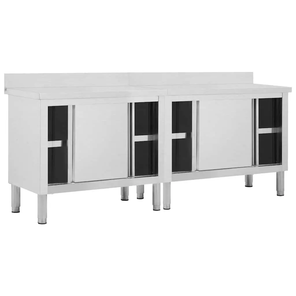 Stainless Steel Work Tables with Sliding Doors Storage 200x50cm Commercial