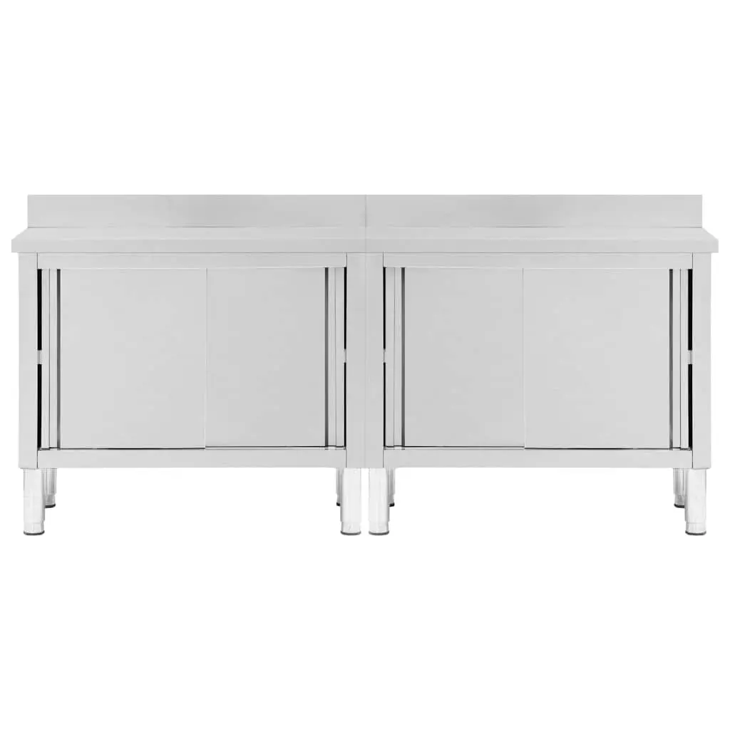 Stainless Steel Work Tables with Sliding Doors Storage 200x50cm Commercial