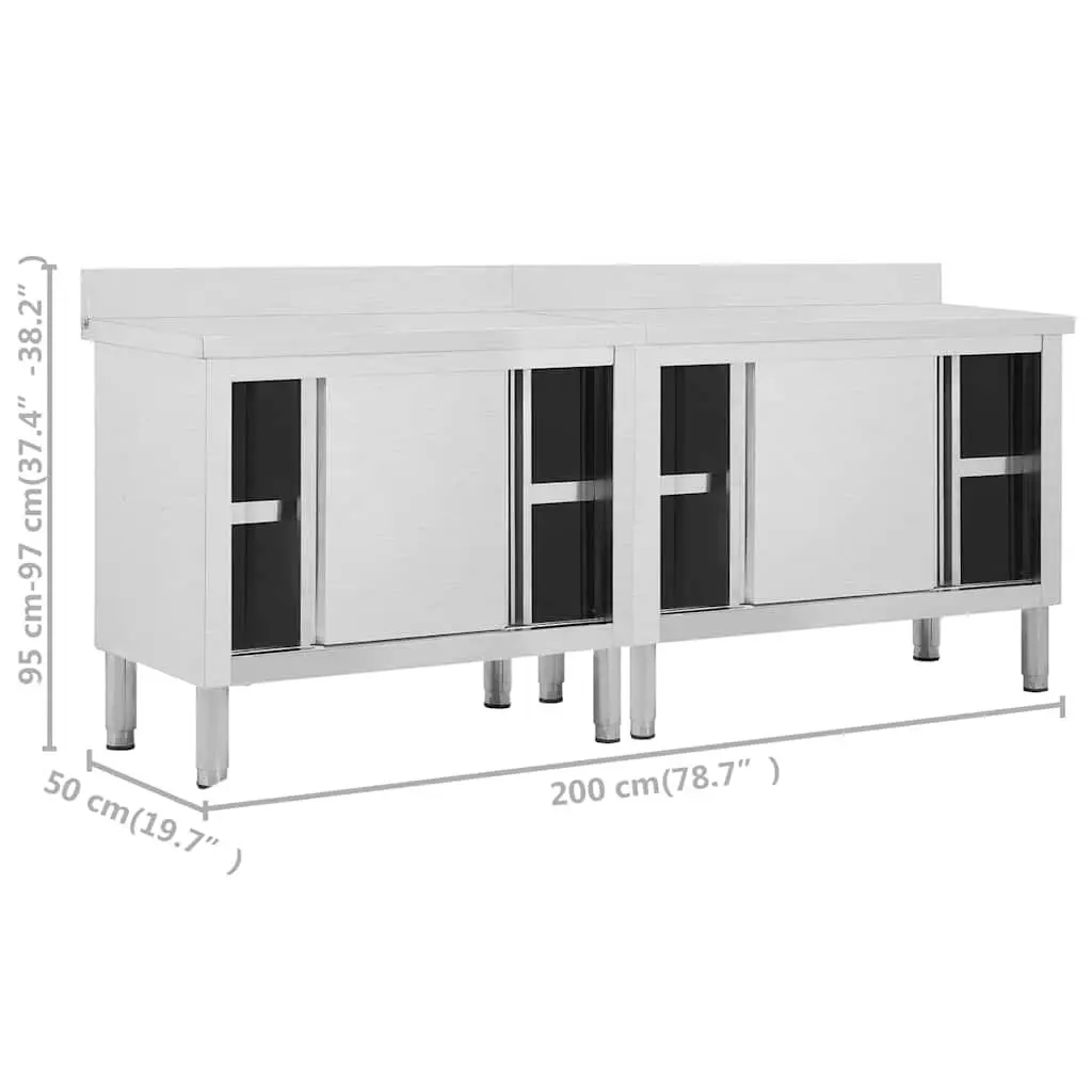 Stainless Steel Work Tables with Sliding Doors Storage 200x50cm Commercial