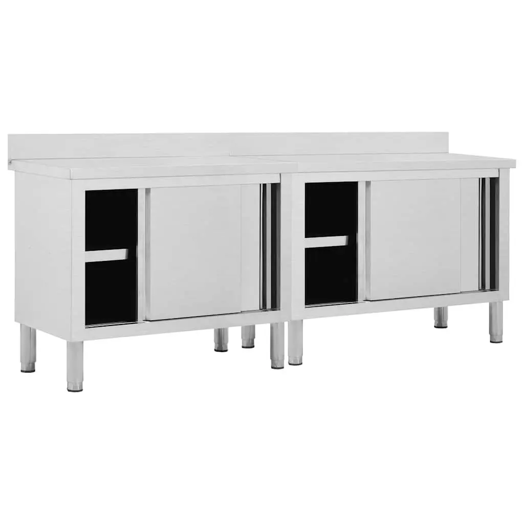 Stainless Steel Work Table with Sliding Door Storage for Commercial Kitchen