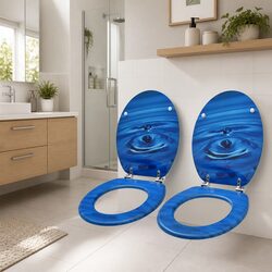 Toilet Seat Set: 2 Pieces with Blue Water Drop Design