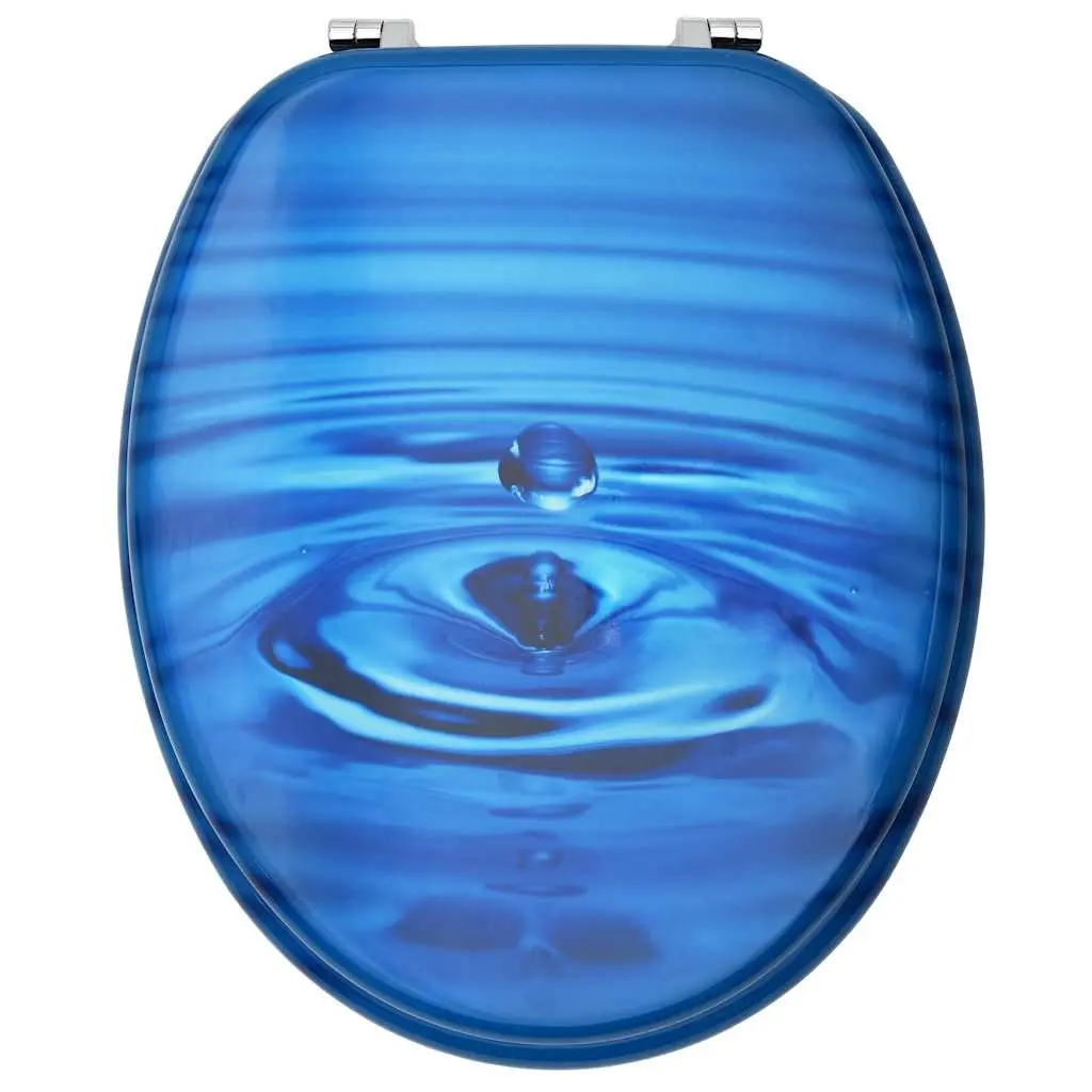 Toilet Seats with Lid 2 Pack Blue Water Drop Design Bathroom Accessory
