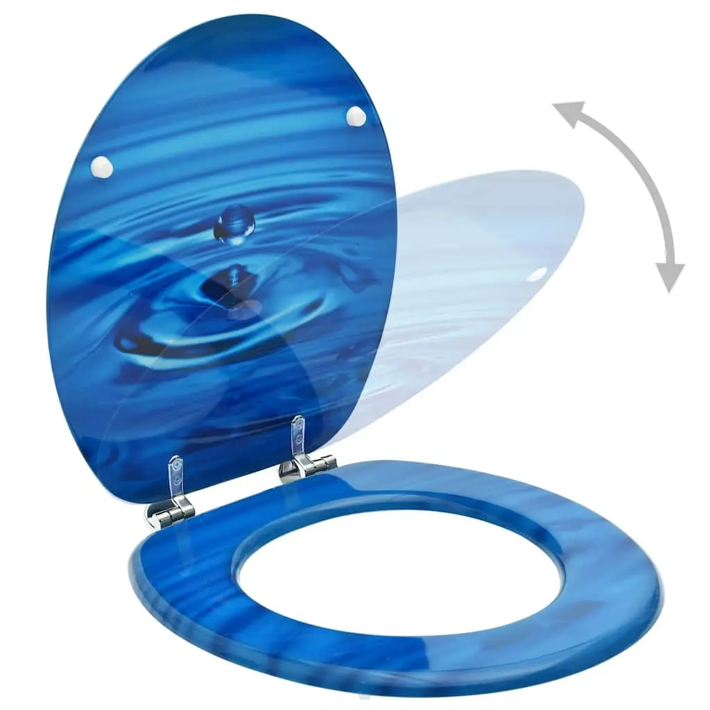 Toilet Seats with Lid 2 Pack Blue Water Drop Design Bathroom Accessory