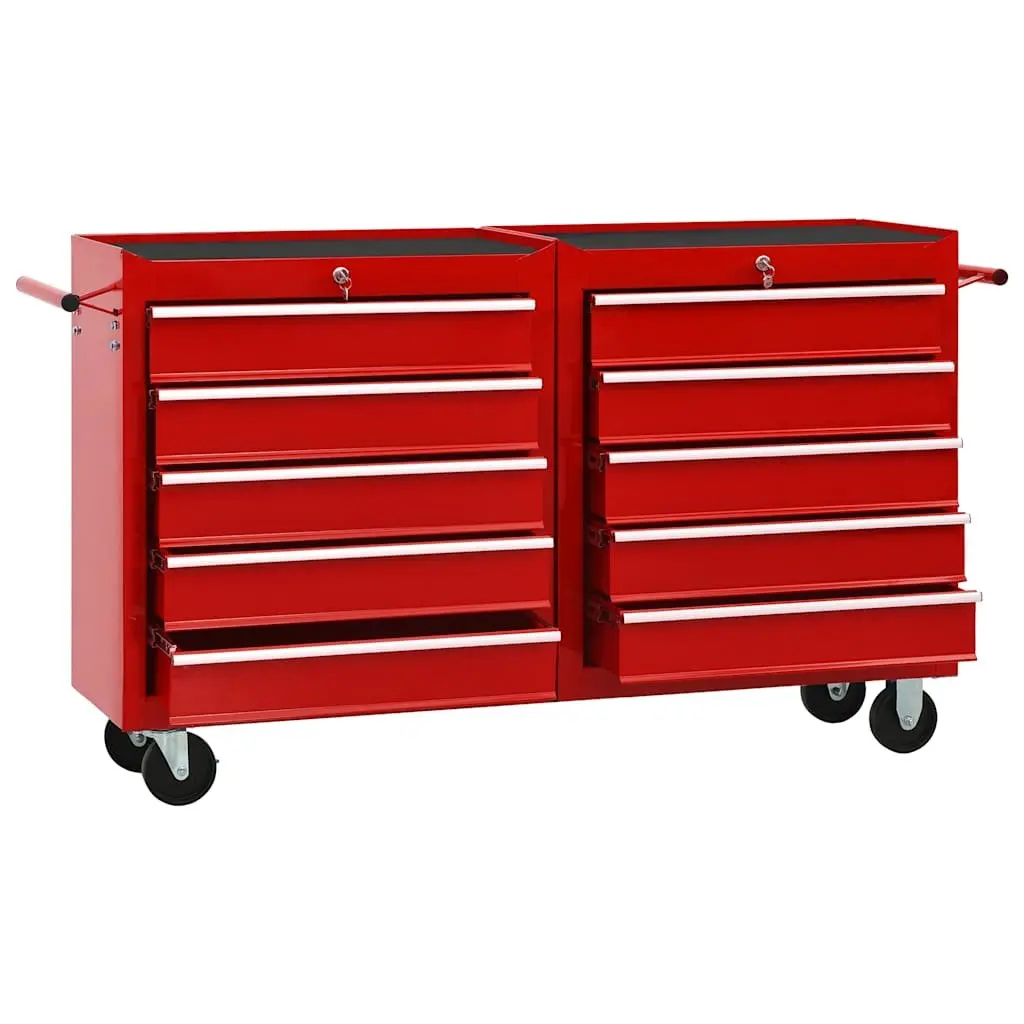 Tool Trolley for Workshop or Garage 10 Drawer Steel Storage Cabinet Red