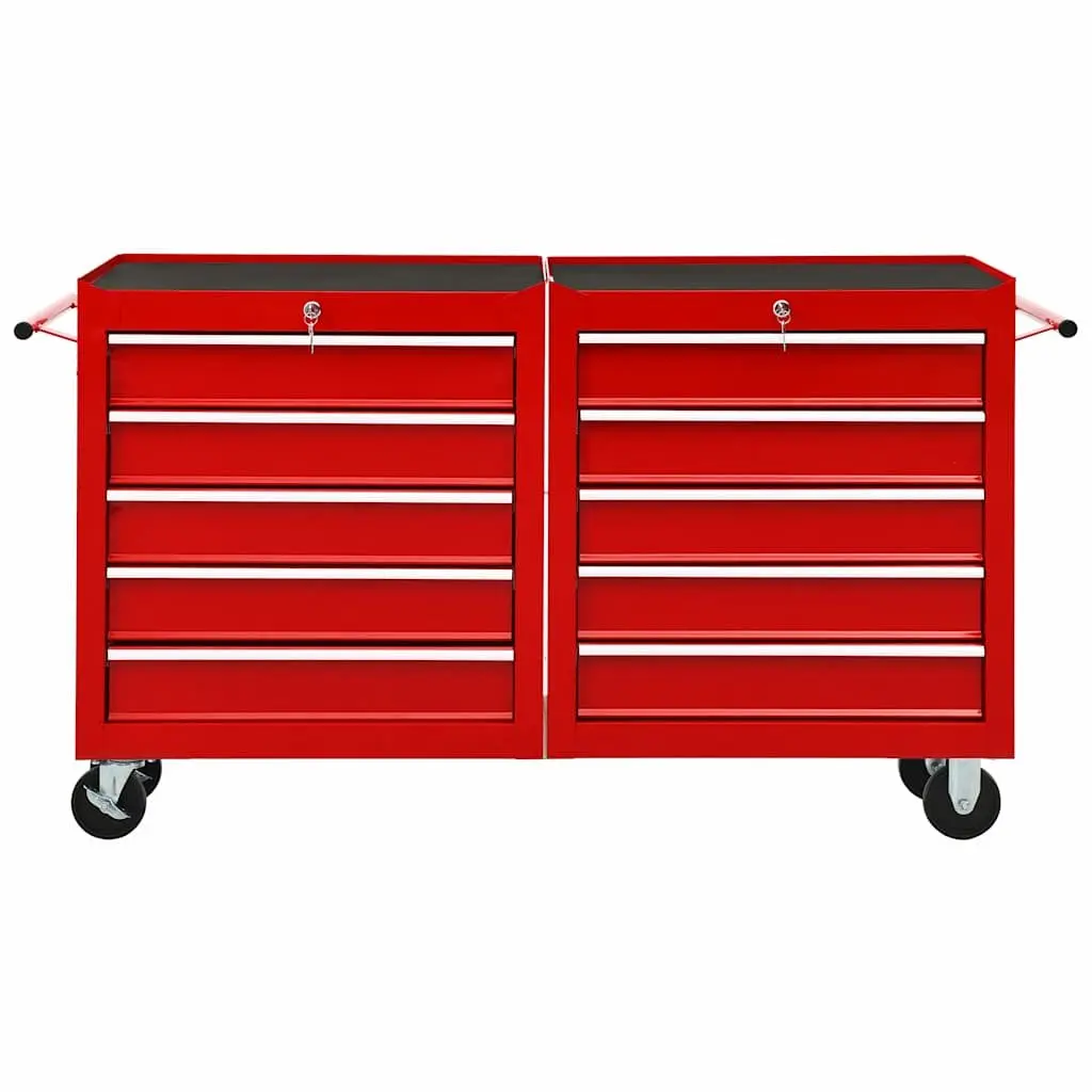 Tool Trolley for Workshop or Garage 10 Drawer Steel Storage Cabinet Red