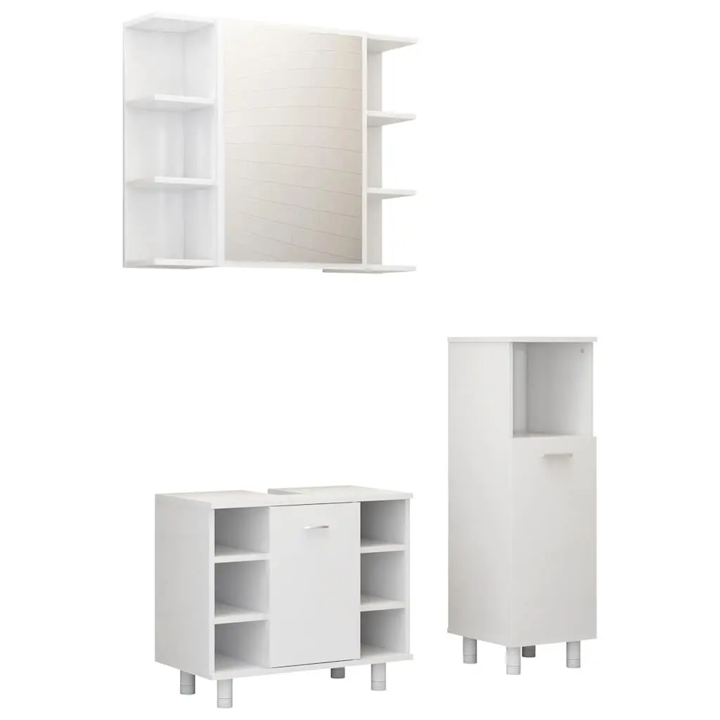 Bathroom Furniture Set 3 Piece White Cabinet Mirror Storage Vanity