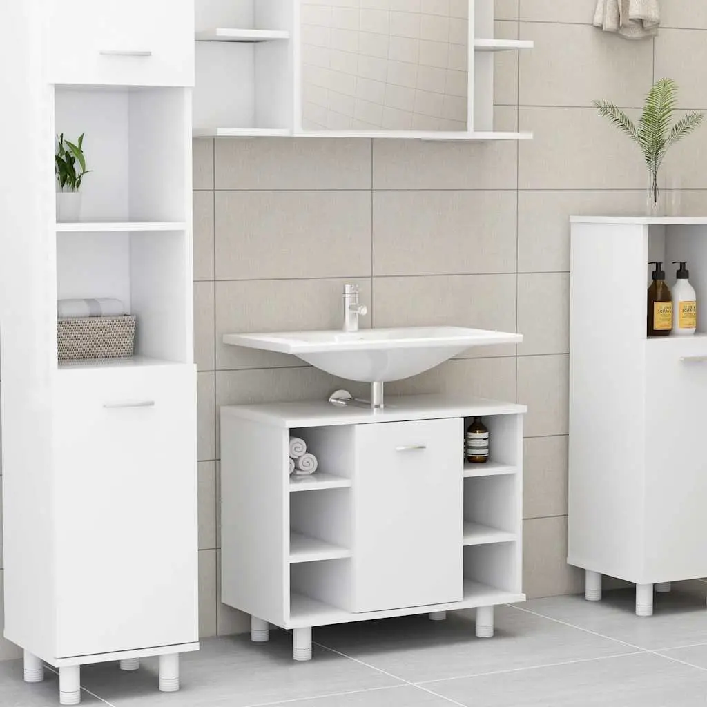 Bathroom Furniture Set 3 Piece White Cabinet Mirror Storage Vanity