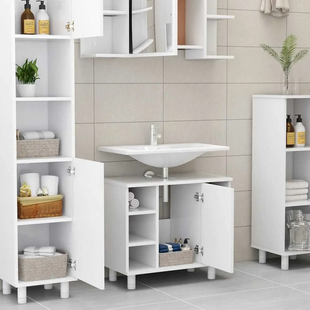 Bathroom Furniture Set 3 Piece White Cabinet Mirror Storage Vanity