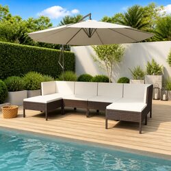 Garden Lounge Set 6 Piece Outdoor Furniture Poly Rattan Brown Cushioned
