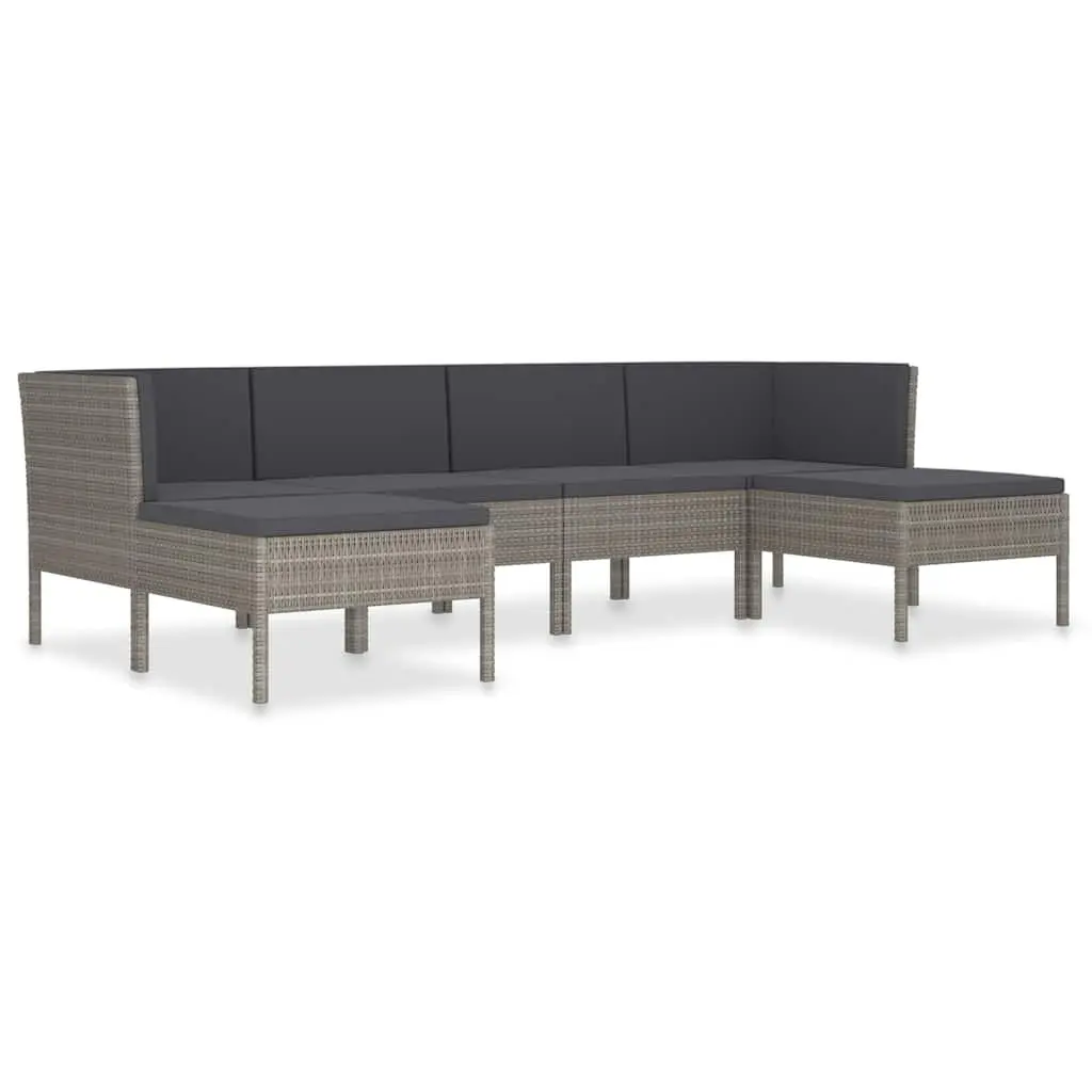 Garden Lounge Set 6 Piece Outdoor Furniture Poly Rattan Grey Cushions Patio