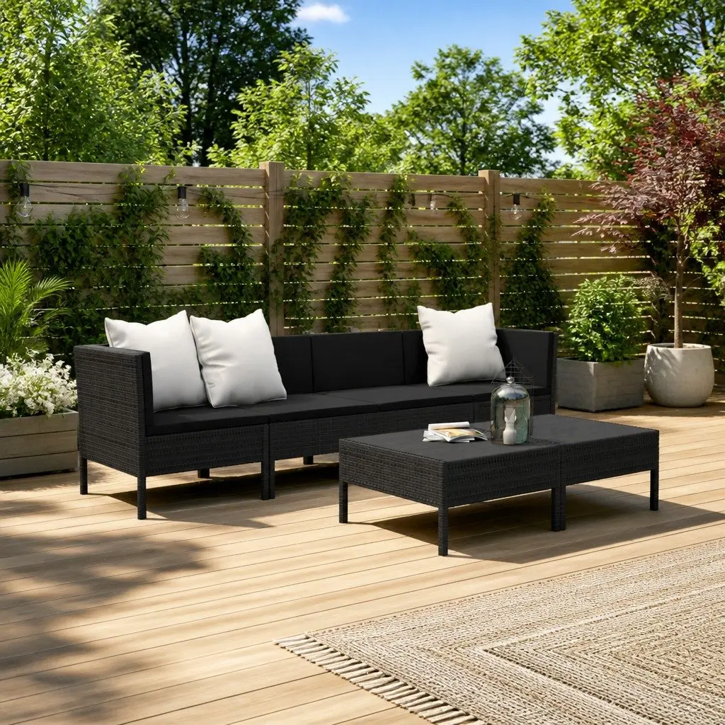 6 Piece Garden Lounge Set Outdoor Use Black PE Rattan